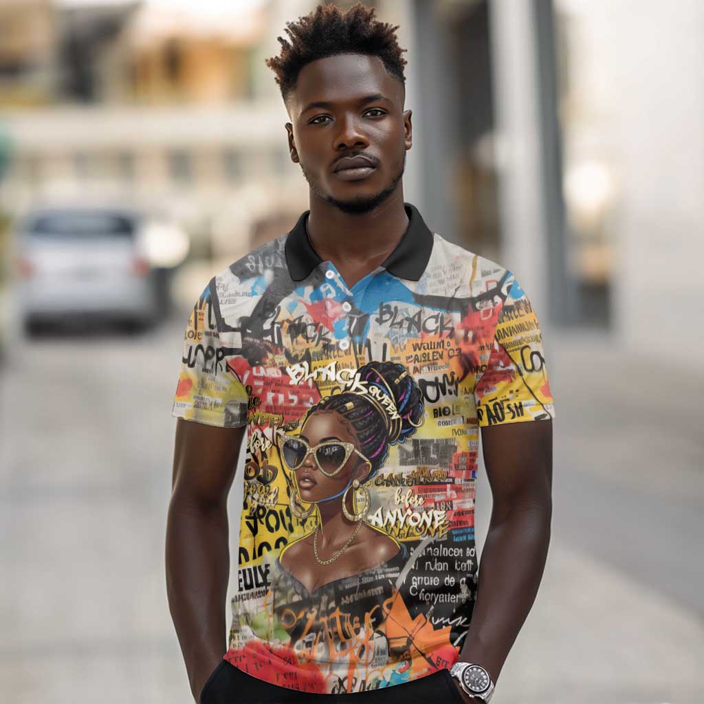 Black Her Story Graffiti Queen Polo Shirt Black Woman Empowerment - African Pride