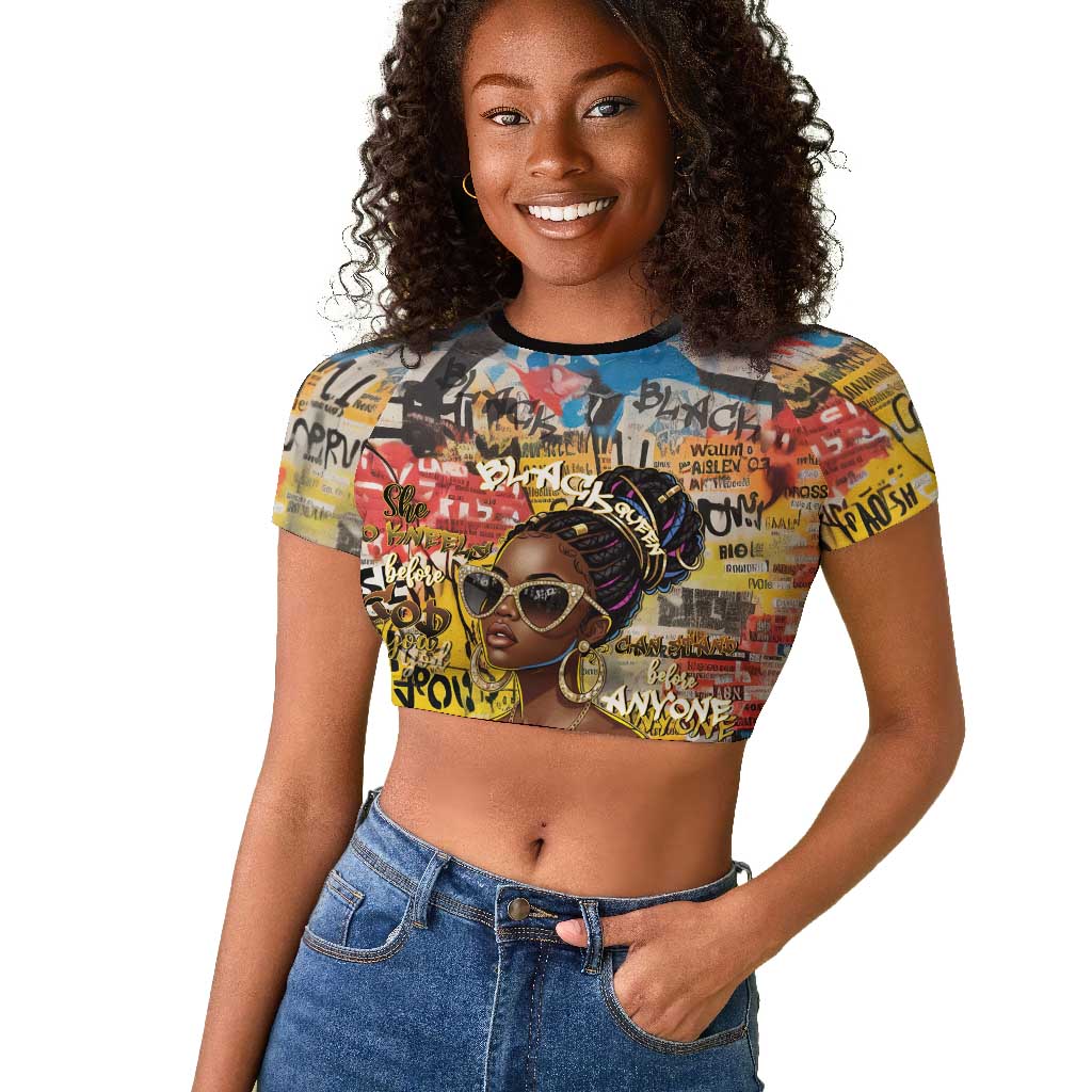 Black Her Story Graffiti Queen Raglan Cropped T shirt Black Woman Empowerment - African Pride