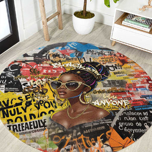 Black Her Story Graffiti Queen Round Carpet Black Woman Empowerment - African Pride