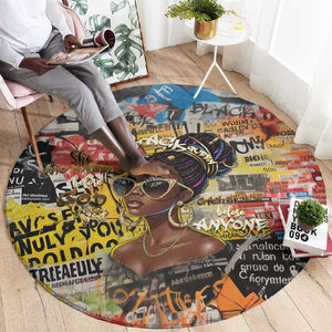 Black Her Story Graffiti Queen Round Carpet Black Woman Empowerment - African Pride