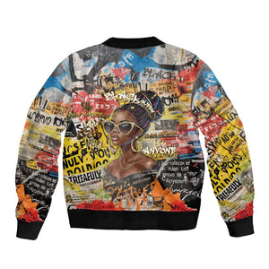 Black Her Story Graffiti Queen Sleeve Zip Bomber Jacket Black Woman Empowerment - African Pride