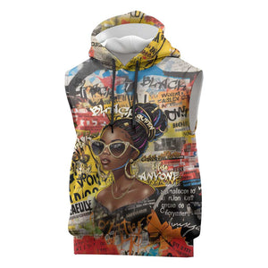 Black Her Story Graffiti Queen Sleeveless Hoodie Black Woman Empowerment - African Pride