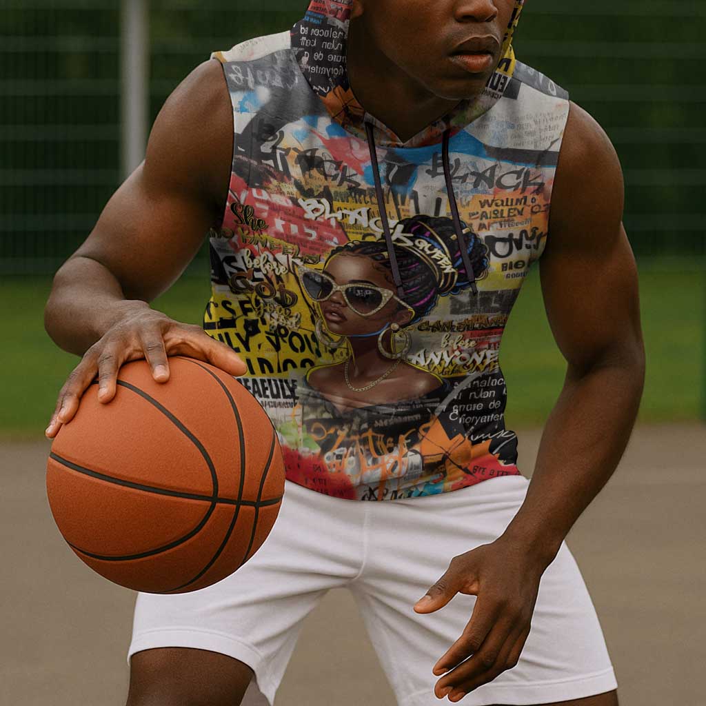 Black Her Story Graffiti Queen Sleeveless Hoodie Black Woman Empowerment - African Pride