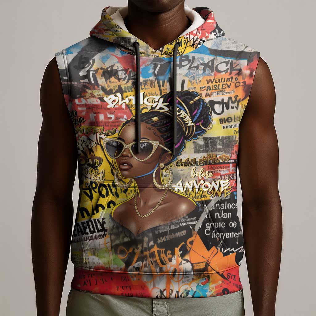 Black Her Story Graffiti Queen Sleeveless Hoodie Black Woman Empowerment - African Pride