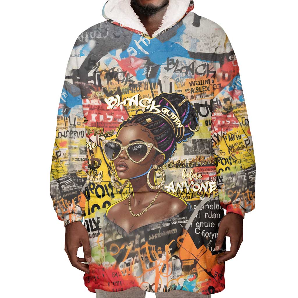 Black Her Story Graffiti Queen Wearable Blanket Hoodie Black Woman Empowerment - African Pride