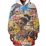 Black Her Story Graffiti Queen Wearable Blanket Hoodie Black Woman Empowerment - African Pride