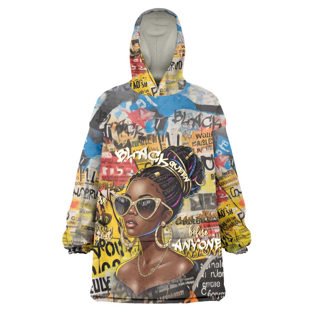 Black Her Story Graffiti Queen Wearable Blanket Hoodie Black Woman Empowerment - African Pride