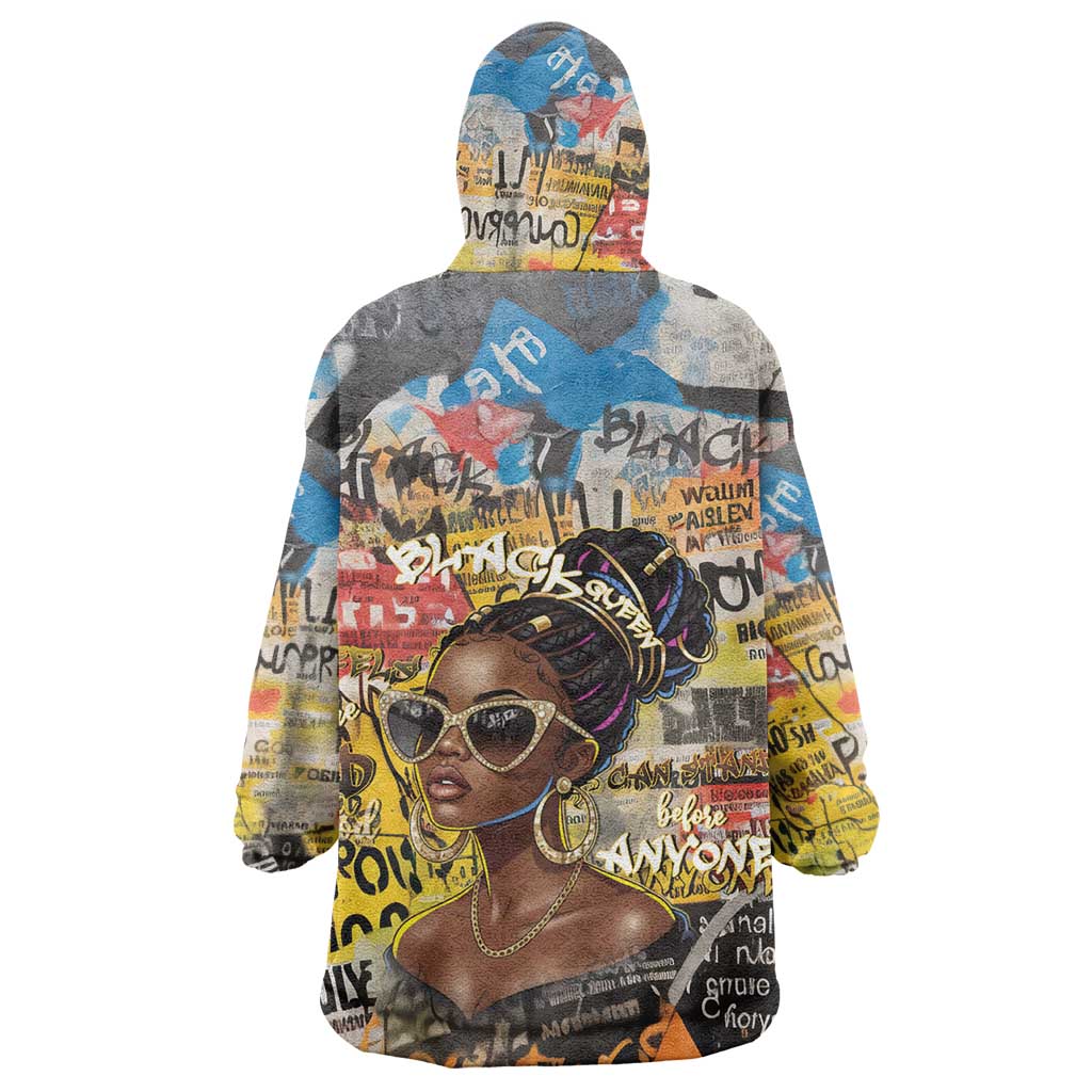 Black Her Story Graffiti Queen Wearable Blanket Hoodie Black Woman Empowerment - African Pride