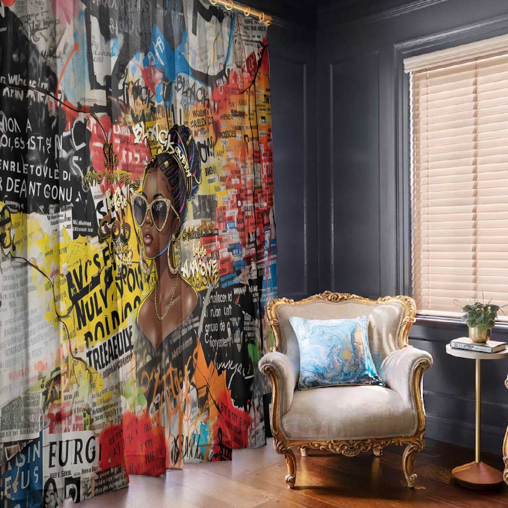 Black Her Story Graffiti Queen Window Curtain Black Woman Empowerment - African Pride