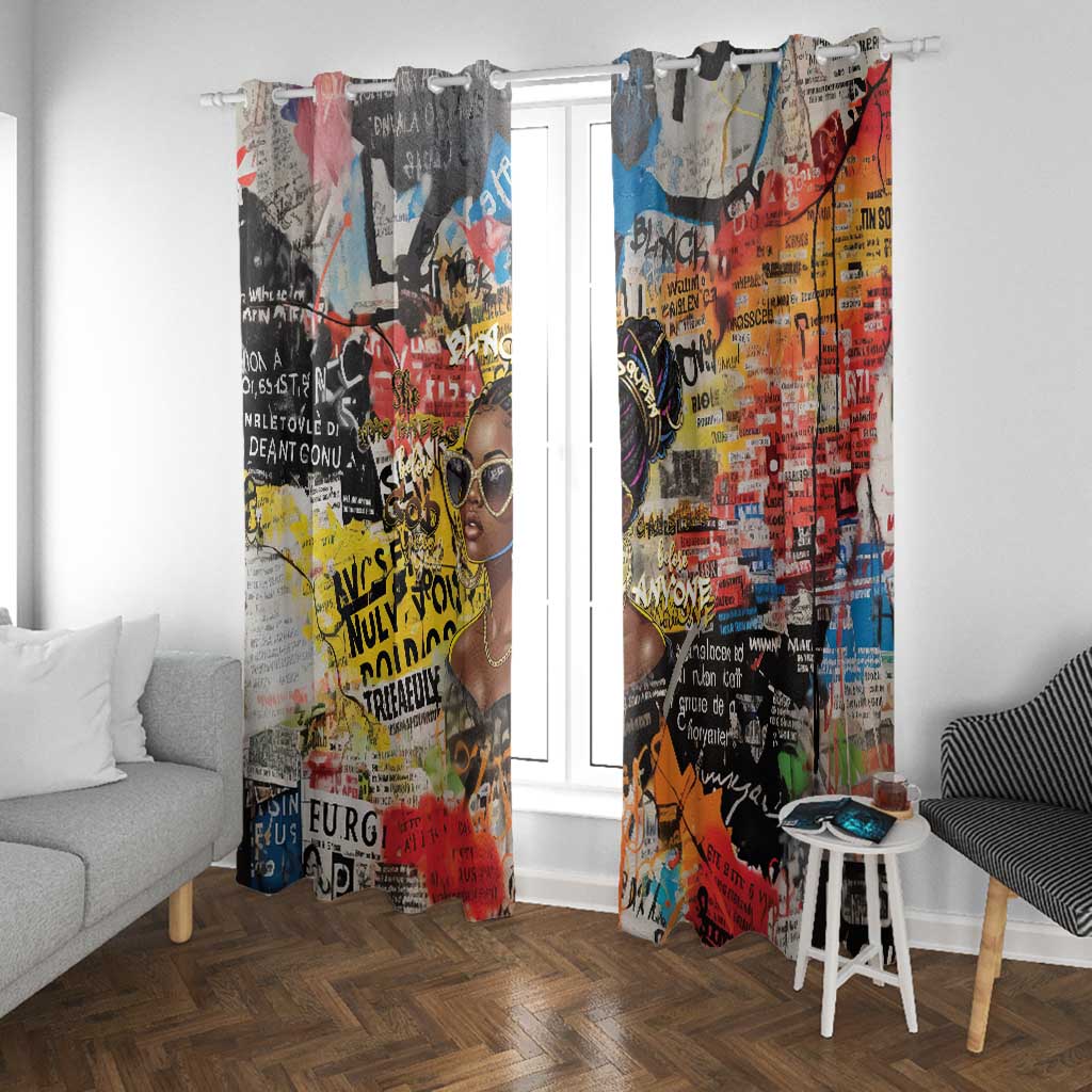 Black Her Story Graffiti Queen Window Curtain Black Woman Empowerment - African Pride