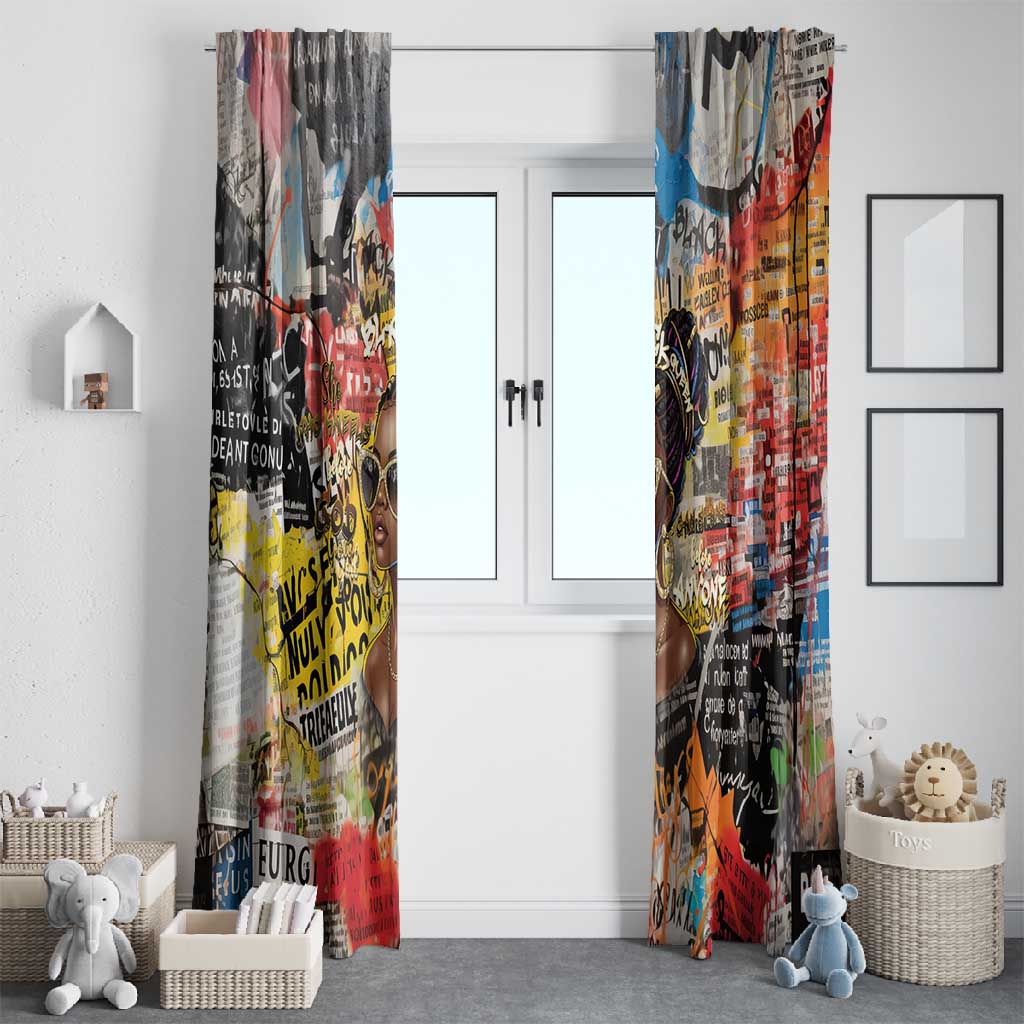 Black Her Story Graffiti Queen Window Curtain Black Woman Empowerment - African Pride