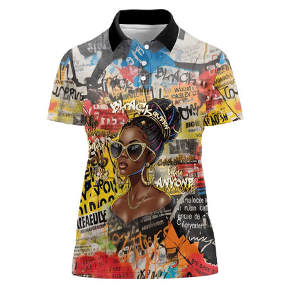 Black Her Story Graffiti Queen Women Polo Shirt Black Woman Empowerment - African Pride