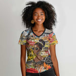 Black Her Story Graffiti Queen Women V-Neck T-Shirt Black Woman Empowerment - African Pride