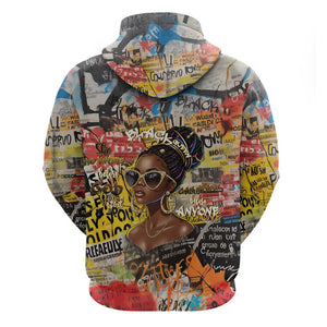 Black Her Story Graffiti Queen Zip Hoodie Black Woman Empowerment - African Pride
