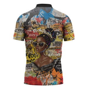 Black Her Story Graffiti Queen Zipper Polo Shirt Black Woman Empowerment - African Pride