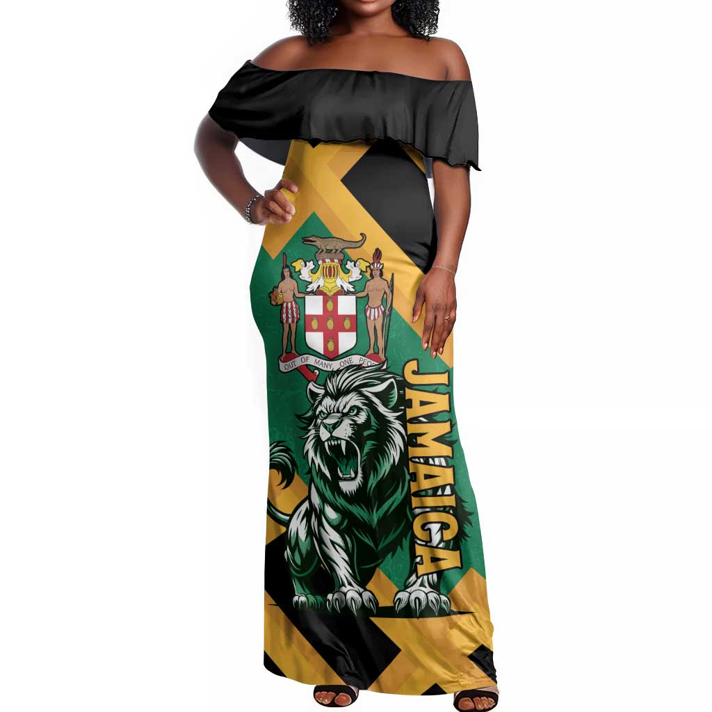 Jumieka Off Shoulder Maxi Dress Lion With Coat Of Arms