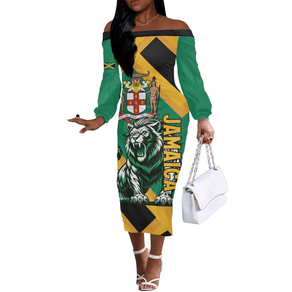 Jumieka Off The Shoulder Long Sleeve Dress Lion With Coat Of Arms