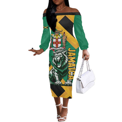 Jumieka Off The Shoulder Long Sleeve Dress Lion With Coat Of Arms