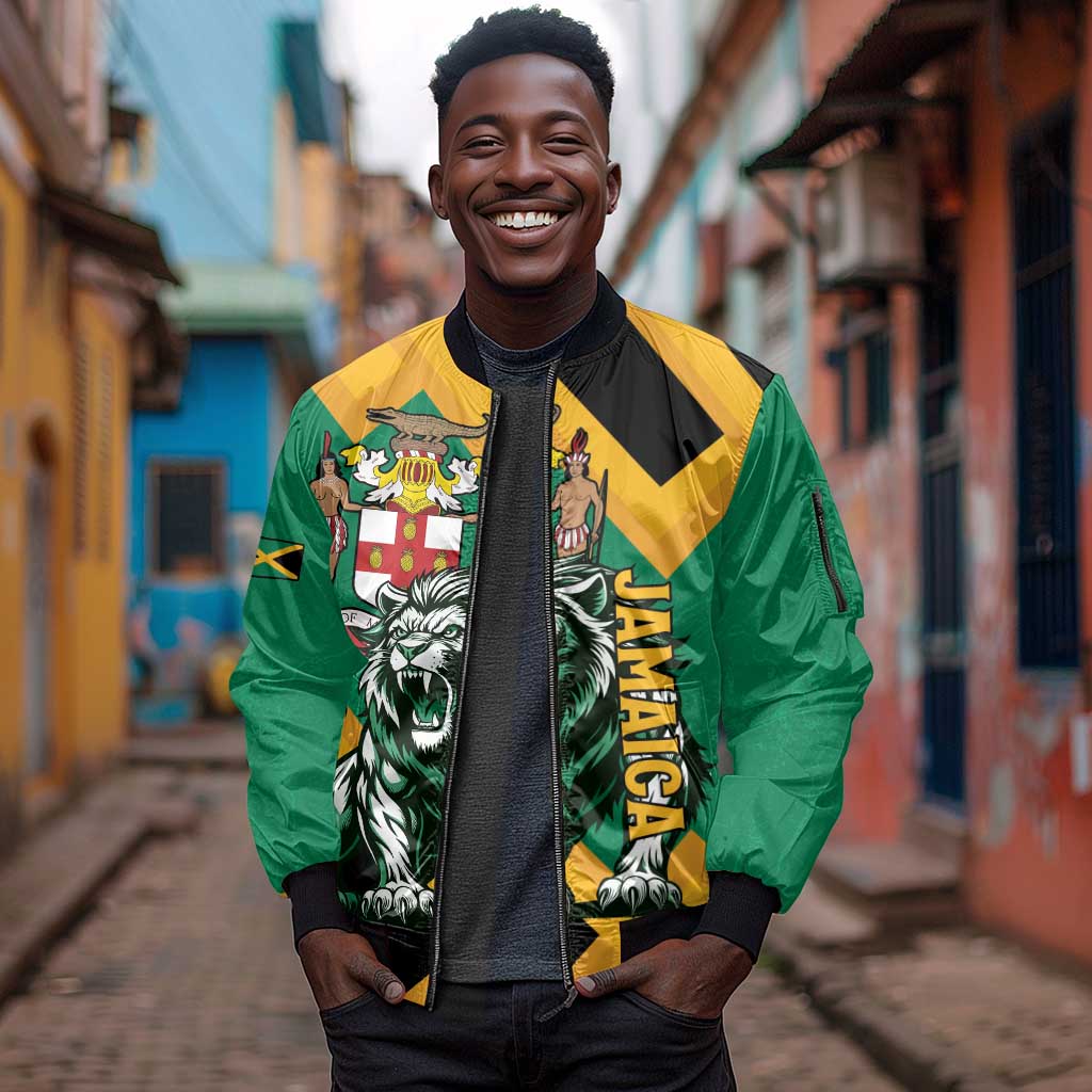 Jumieka Sleeve Zip Bomber Jacket Lion With Coat Of Arms
