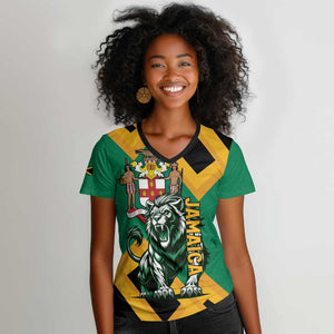 Jumieka Women V-Neck T-Shirt Lion With Coat Of Arms