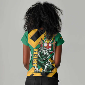 Jumieka Women V-Neck T-Shirt Lion With Coat Of Arms
