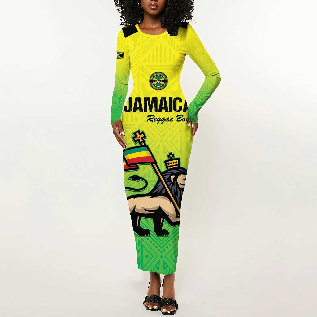 Custom Jamaica Football Long Sleeve Bodycon Dress Go Champions LT15