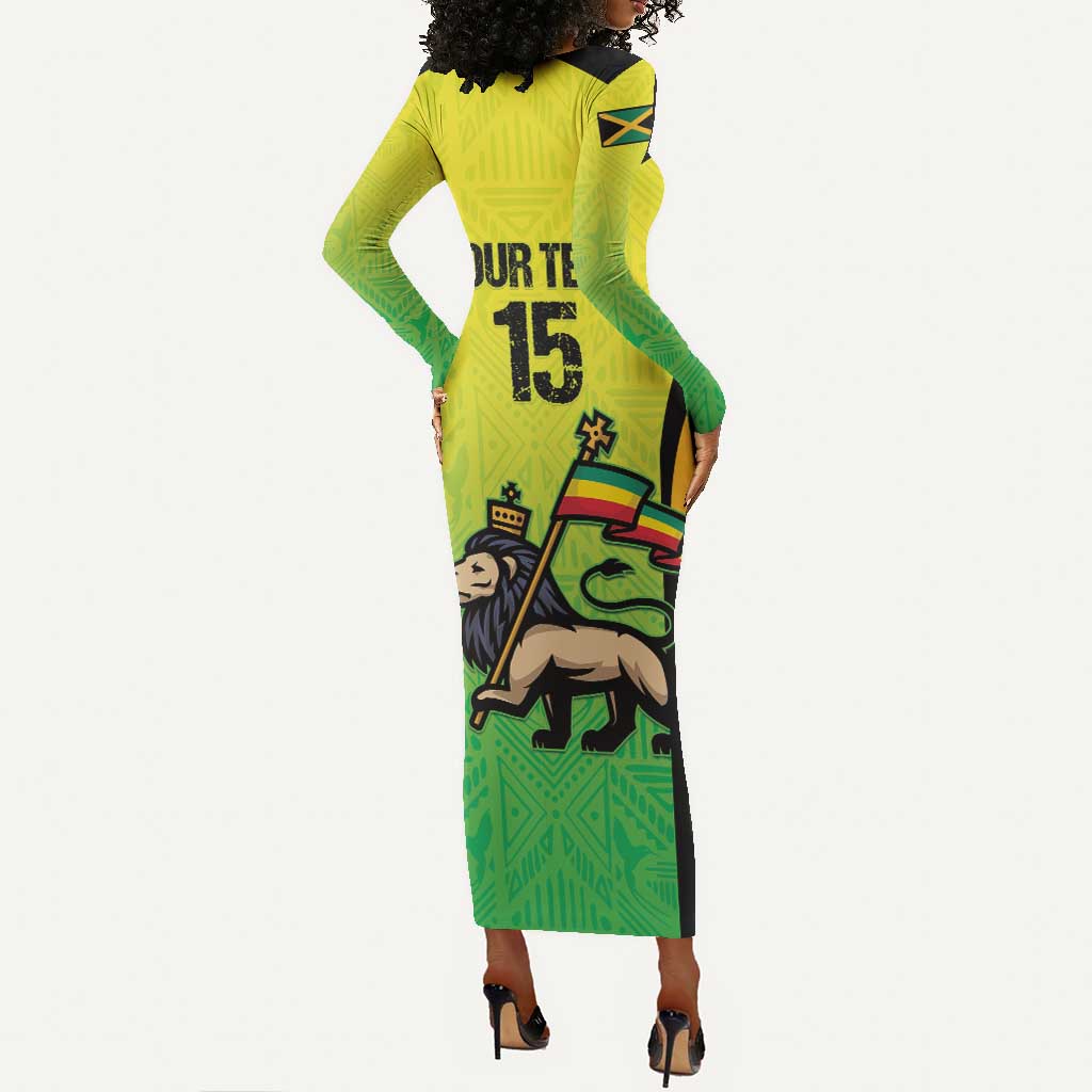 Custom Jamaica Football Long Sleeve Bodycon Dress Go Champions LT15