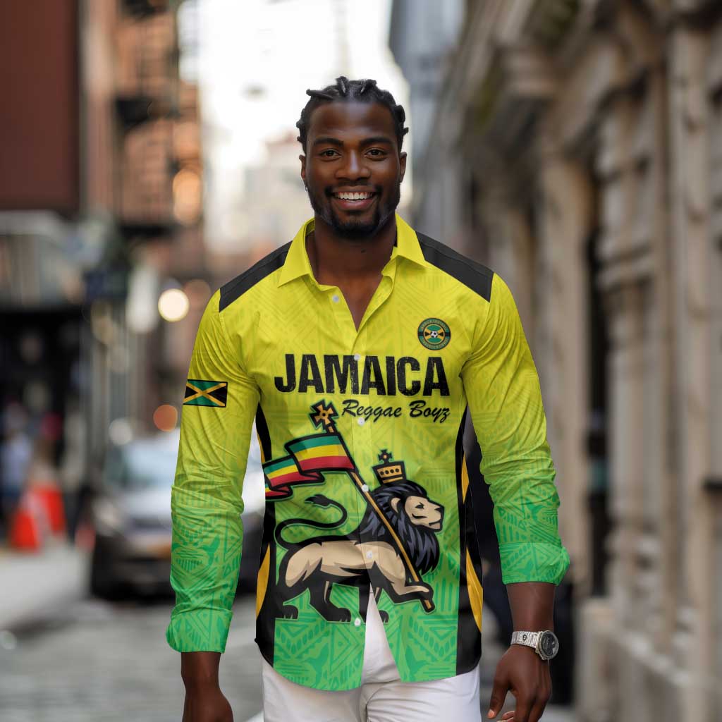 Custom Jamaica Football Long Sleeve Button Shirt Go Champions