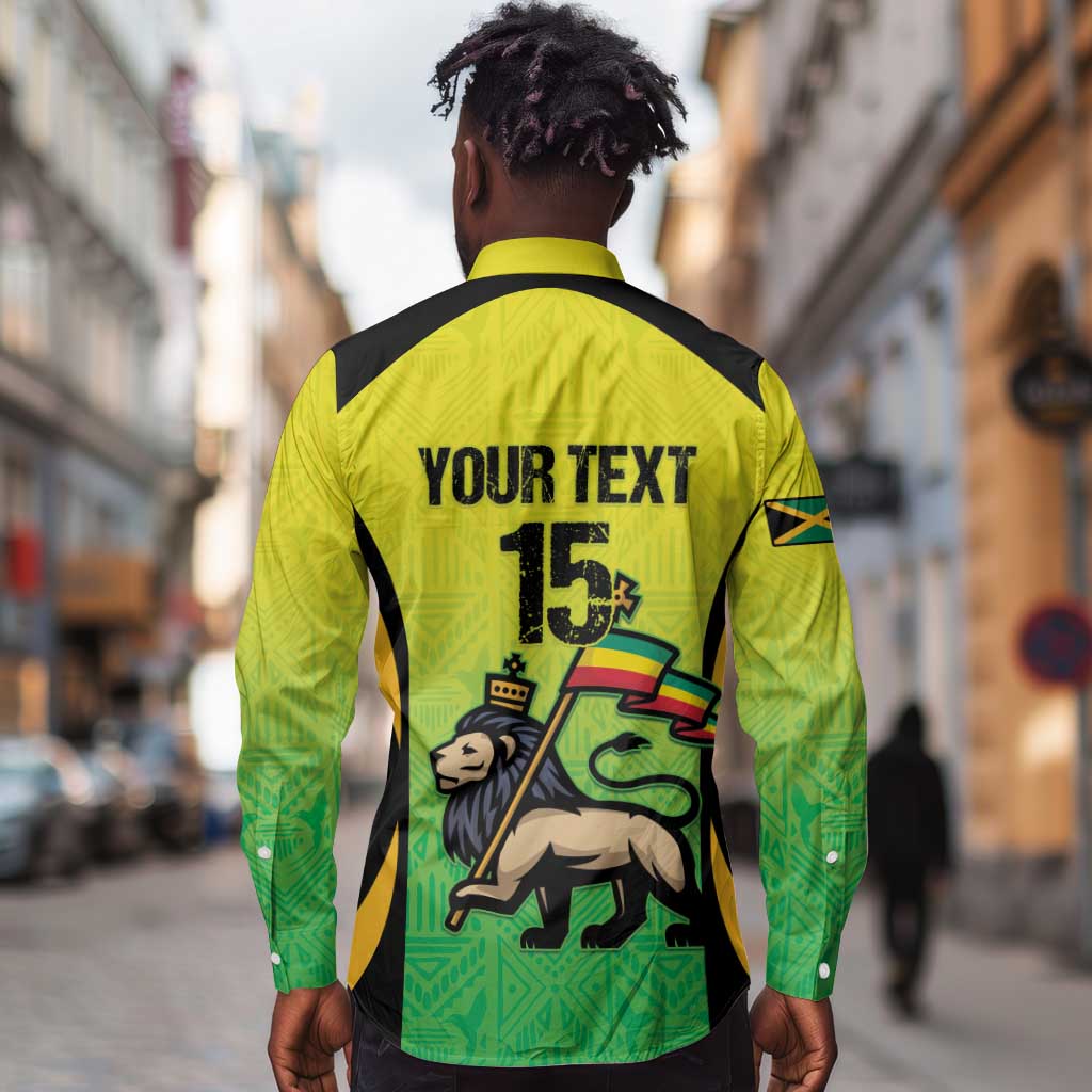 Custom Jamaica Football Long Sleeve Button Shirt Go Champions
