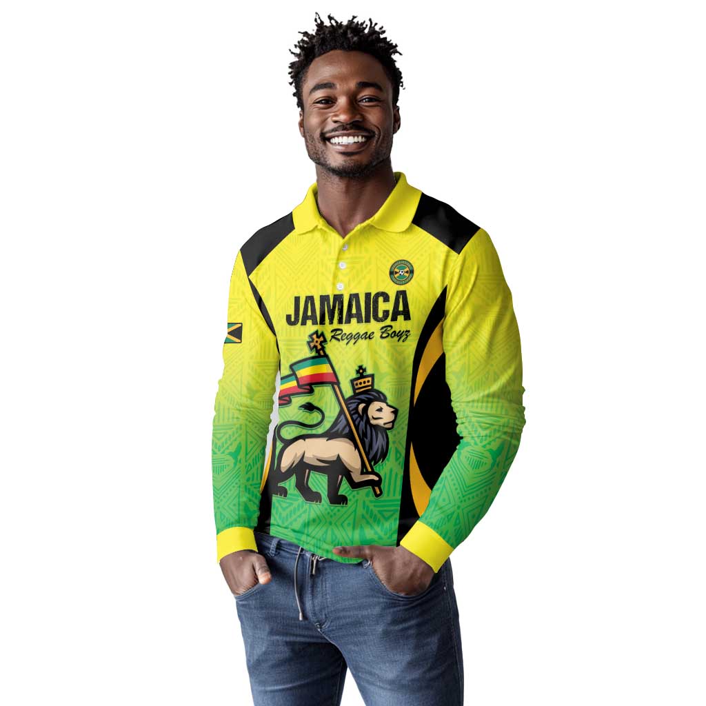 Custom Jamaica Football Long Sleeve Polo Shirt Go Champions
