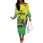 Custom Jamaica Football Off The Shoulder Long Sleeve Dress Go Champions