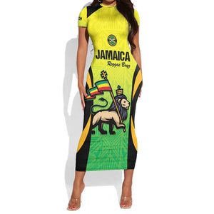 Custom Jamaica Football Short Sleeve Bodycon Dress Go Champions LT15