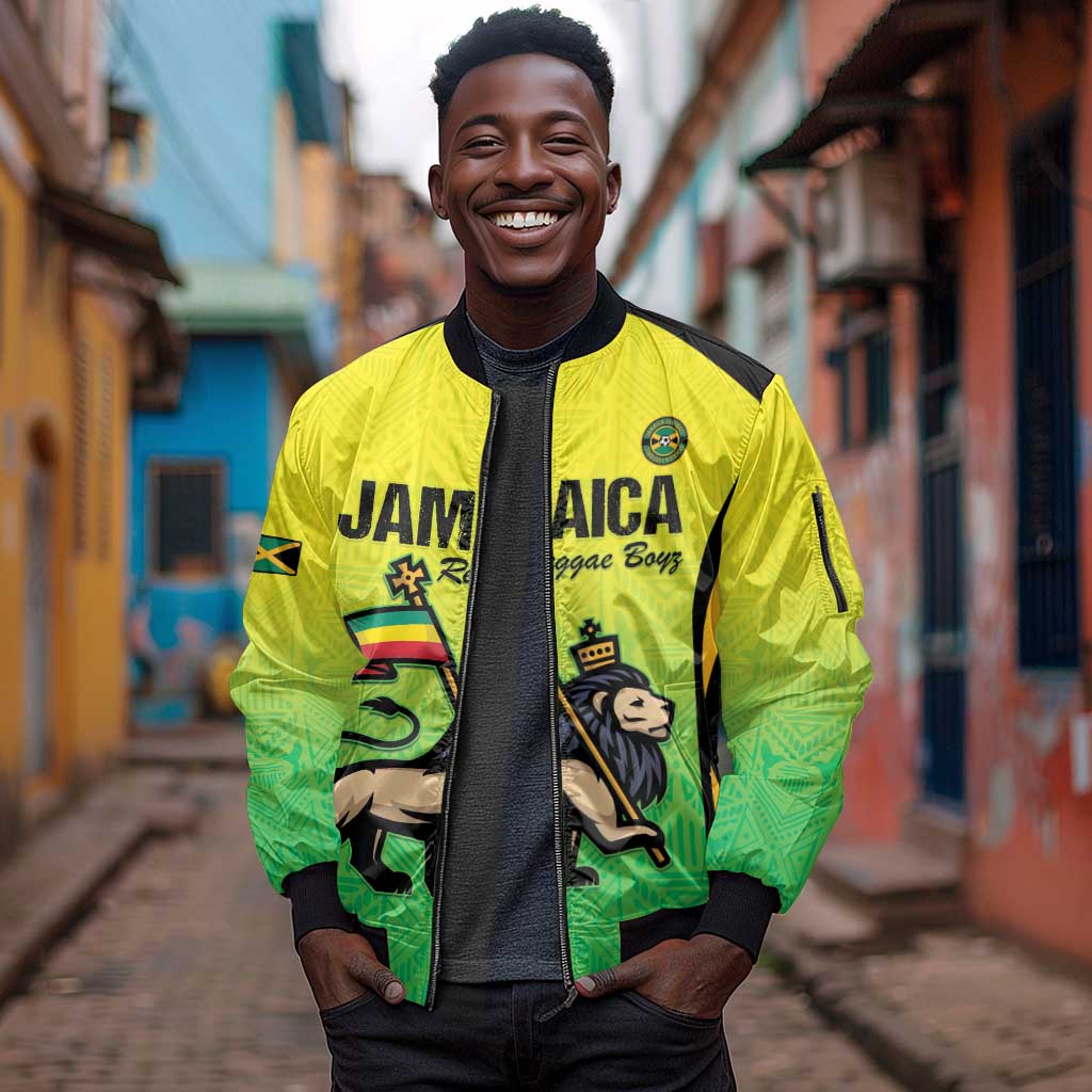 Custom Jamaica Football Sleeve Zip Bomber Jacket Go Champions