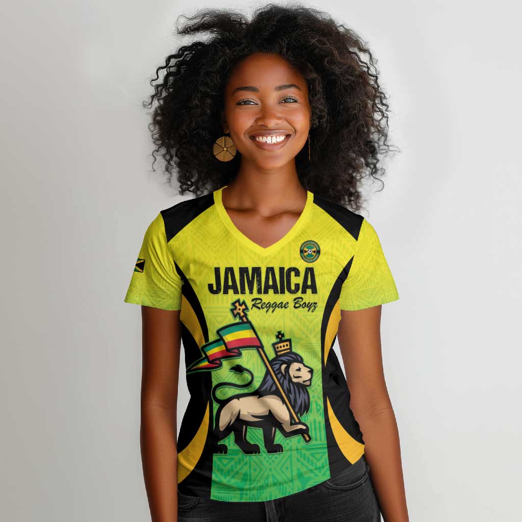 Custom Jamaica Football Women V-Neck T-Shirt Go Champions