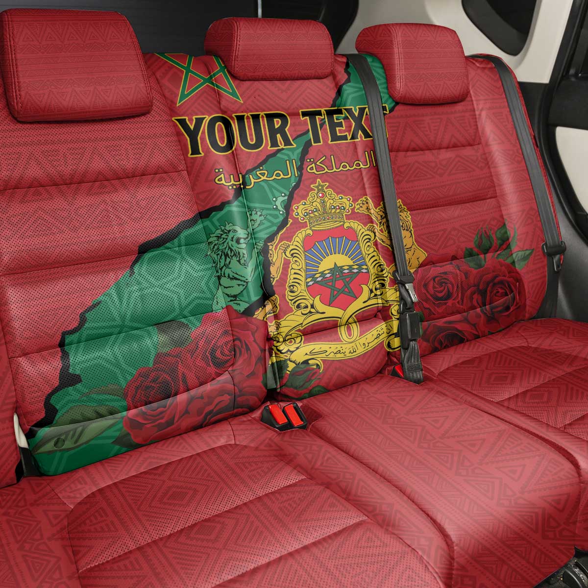 Personalised Morocco Back Car Seat Cover Coat Of Arms - Islamic Mix African Patterns