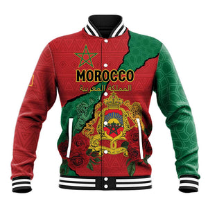 Personalised Morocco Baseball Jacket Coat Of Arms - Islamic Mix African Patterns