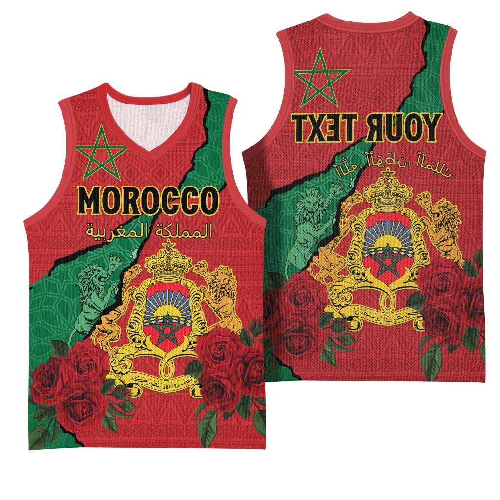 Personalised Morocco Basketball Jersey Coat Of Arms - Islamic Mix African Patterns - African Pride