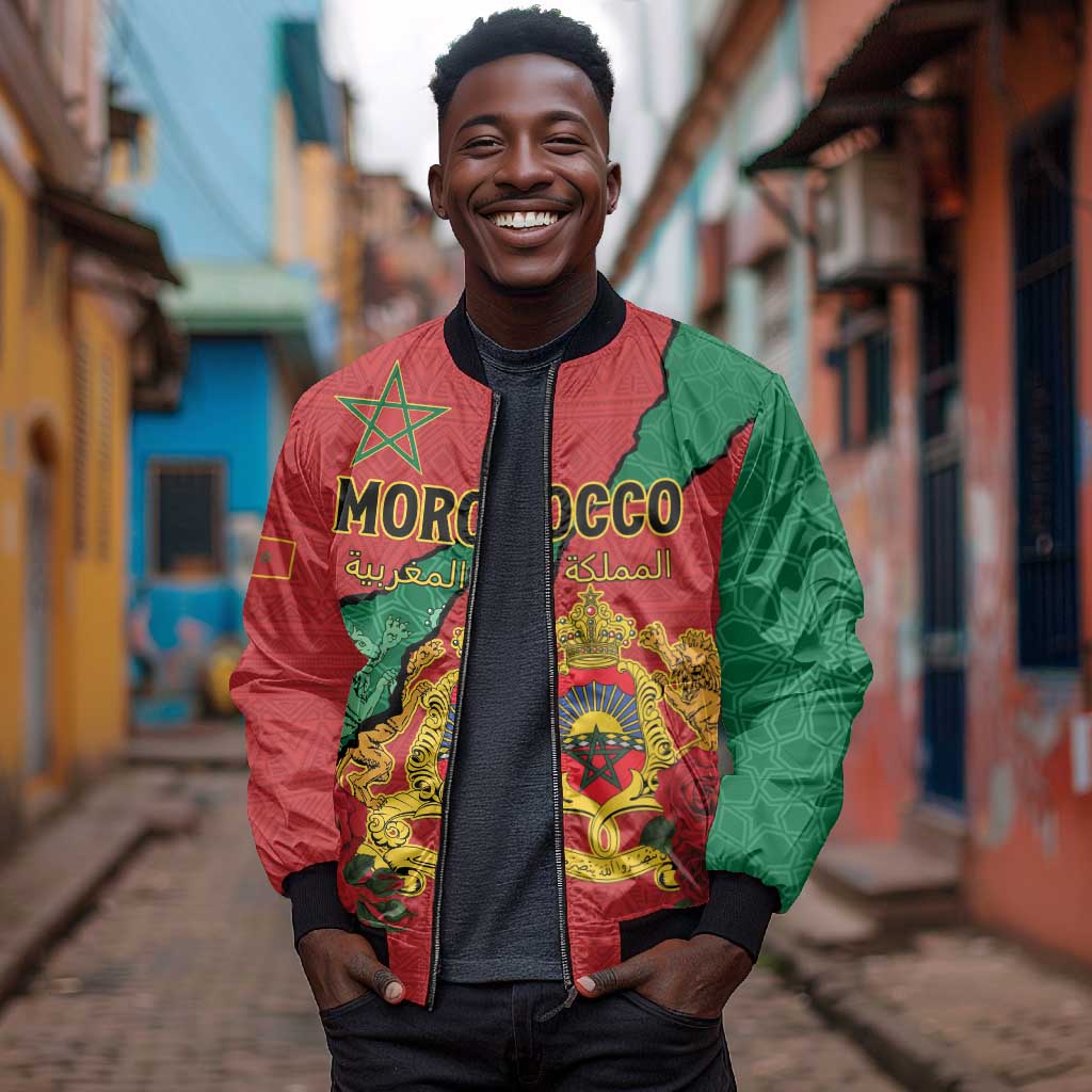 Personalised Morocco Bomber Jacket Coat Of Arms - Islamic Mix African Patterns