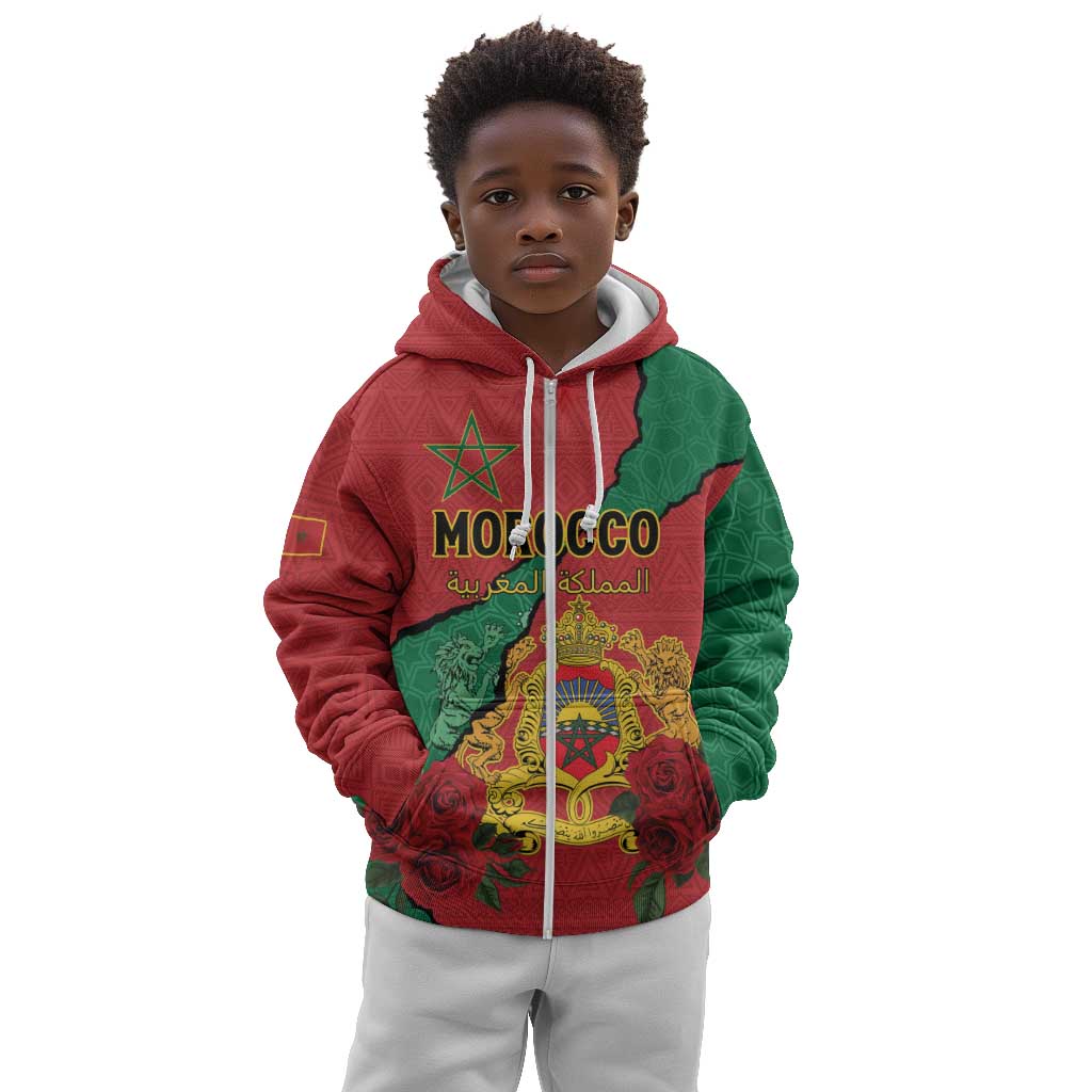 Personalised Morocco Kid Hoodie Coat Of Arms - Islamic Mix African Patterns