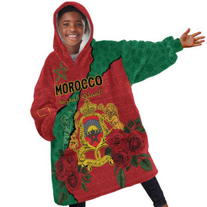 Personalised Morocco Kid Wearable Blanket Hoodie Coat Of Arms - Islamic Mix African Patterns
