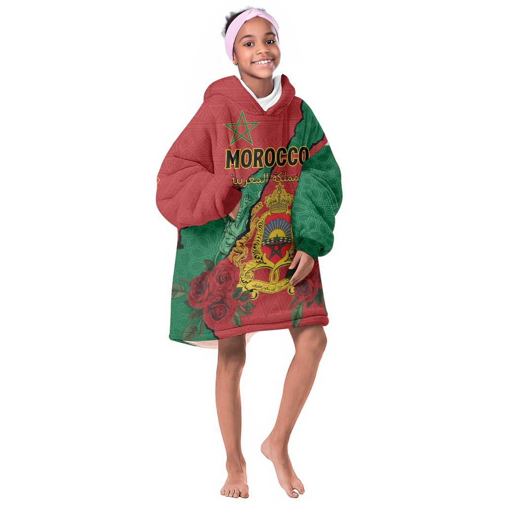 Personalised Morocco Kid Wearable Blanket Hoodie Coat Of Arms - Islamic Mix African Patterns