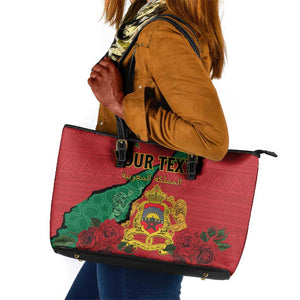Personalised Morocco Leather Tote Bag Coat Of Arms - Islamic Mix African Patterns
