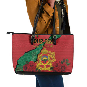 Personalised Morocco Leather Tote Bag Coat Of Arms - Islamic Mix African Patterns