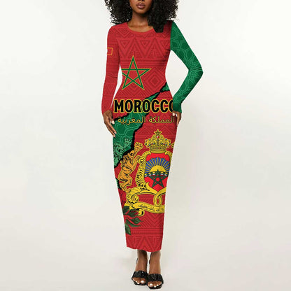 Personalised Morocco Long Sleeve Bodycon Dress Coat Of Arms - Islamic Mix African Patterns LT15