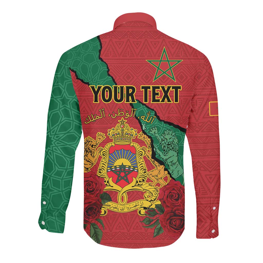 Personalised Morocco Long Sleeve Button Shirt Coat Of Arms - Islamic Mix African Patterns