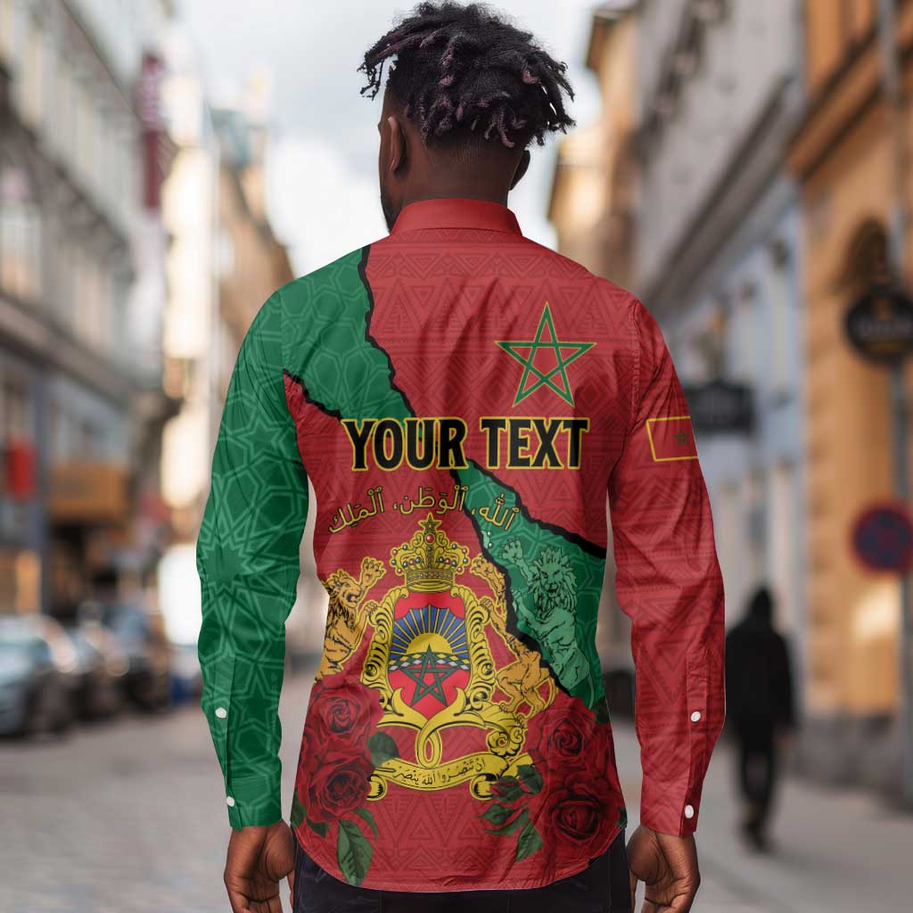 Personalised Morocco Long Sleeve Button Shirt Coat Of Arms - Islamic Mix African Patterns