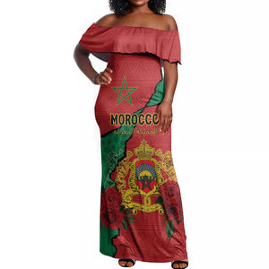 Personalised Morocco Off Shoulder Maxi Dress Coat Of Arms - Islamic Mix African Patterns
