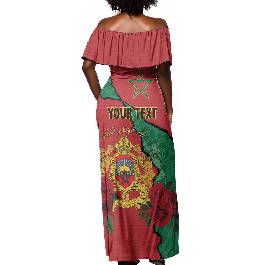 Personalised Morocco Off Shoulder Maxi Dress Coat Of Arms - Islamic Mix African Patterns
