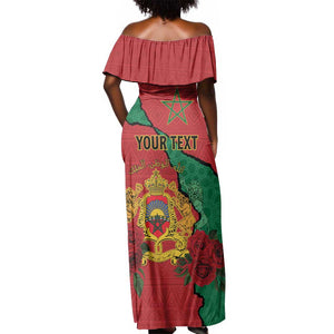 Personalised Morocco Off Shoulder Maxi Dress Coat Of Arms - Islamic Mix African Patterns