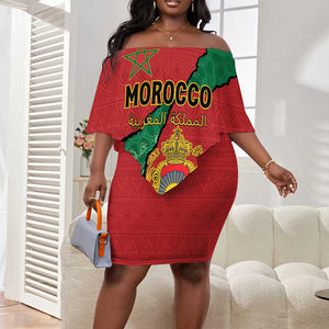 Personalised Morocco Off Shoulder Short Dress Coat Of Arms - Islamic Mix African Patterns